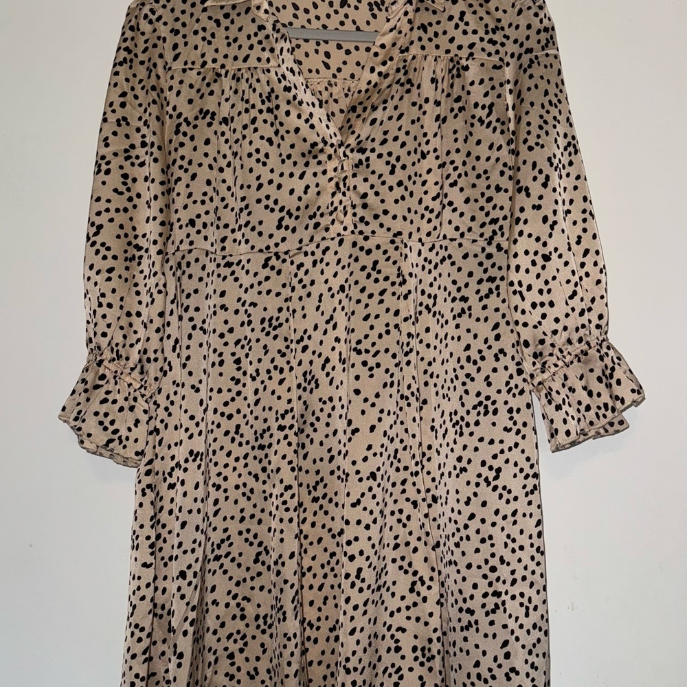 Umgee Tan and Brown Sundress with Notched Collar and Bishop Sleeves